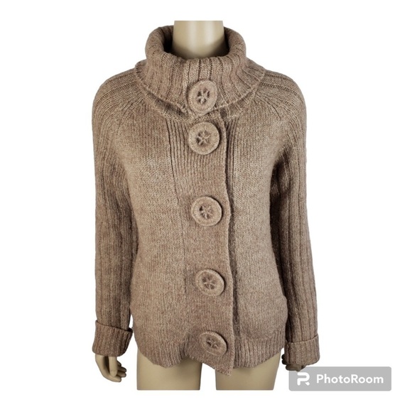 23rd St. Sweaters - Lambswool/Alpaca Blend Turtle Neck Large Button Sweater Tan Sz M